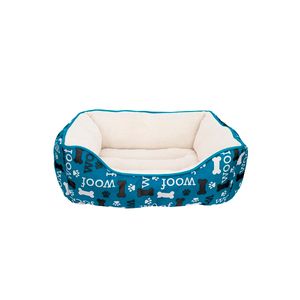 Cama Dogit Rectangular Con Corderito Azul Mediana