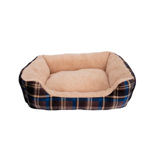 Cama Dogit Rectangular Con Corderito Azul Y Crema Small