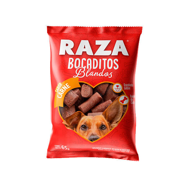 BOCADITOS BLANDOS RAZA PERROS SABOR CARNE X 65 GR