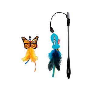 JUGUETE PARA GATOS GIGWI FEATHER TEASER BLUE  FISH+YELLOW BUTTERF
