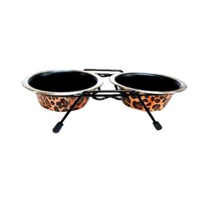 Comedero Doble De Acero Inoxidable Animal Print 11 Cm