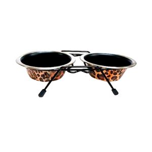 Comedero Doble De Acero Inoxidable Animal Print 11 Cm