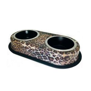 Comedero Inoxidale Base Doble Animal Print Leopardo 11Cm