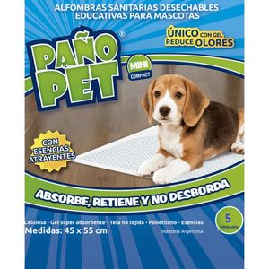 Paños Sanitarios Educativos Pañopet Mini Compact 45 x 55 Cm x 5 Unidades